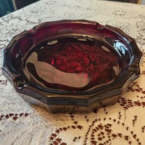 ASHTRAY Anchor Hocking Glass RUBY RED American Pres Star David Large CIGAR Smoke